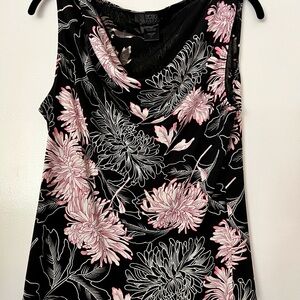 BCBG Black Cowl Neck Camisole with Pink and White Floral Print